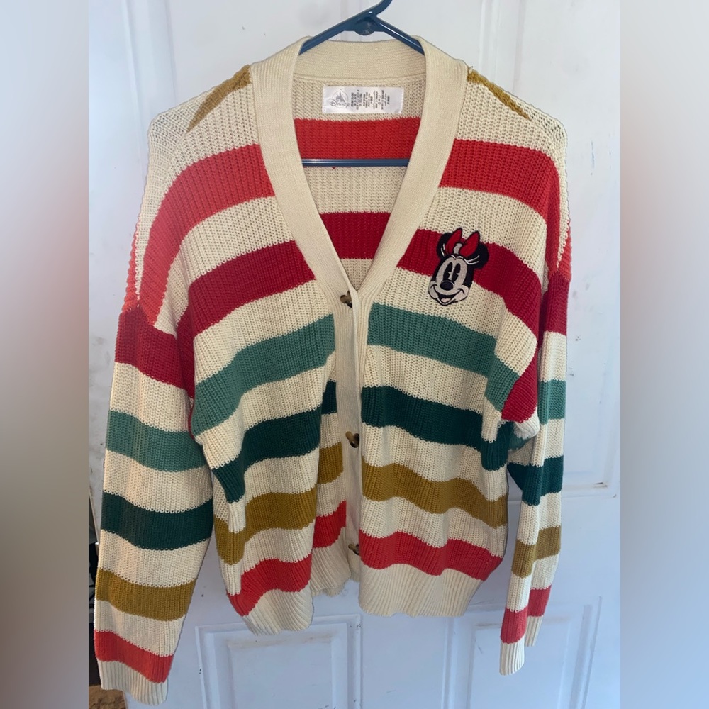 Disney Minnie Mouse Striped Cardigan Sweater Women’s Size XL Fall Autumn